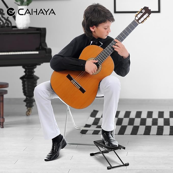 CAHAYA Guitar Foot Stool: 6 Position Height Guitar Foot Rest Folding Extra Stable Foot Rest Stool with Rubber Feet and Non-Slip Rubber Pad for Classical Guitar Player CY0337