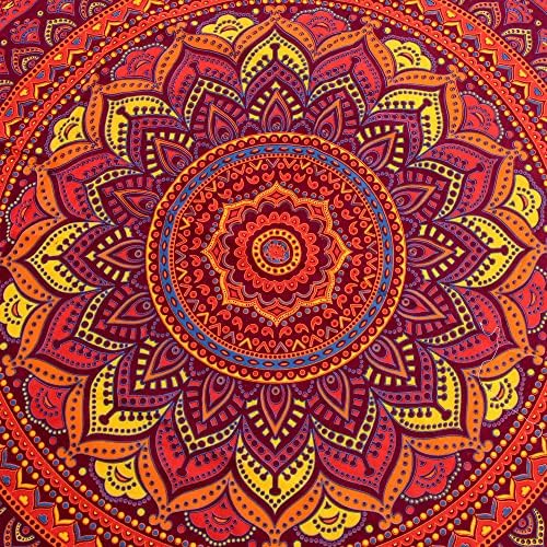 Round Beach Tapestry Turquoise Mandala Throw/Boho Hippie Beach Blanket Roundie/Indian Cotton Bohemian Large Round Table Cloth-Home Decor/Yoga Mat Meditation Picnic Rug (42", Orange)