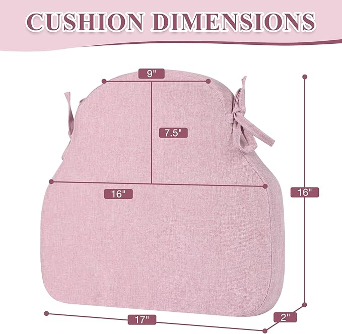 Dusty Pink Winsor Chair Cushions with Ties, Dining Kitchen Chair Seat Pads Non Slip Removable Washable Cover 17"x16" 2 Pack