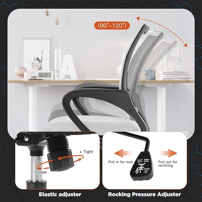 Ergonomic Office Desk Chair - Mesh Computer Task Swivel Chair with Lumbar Support, Modern Executive Adjustable, White