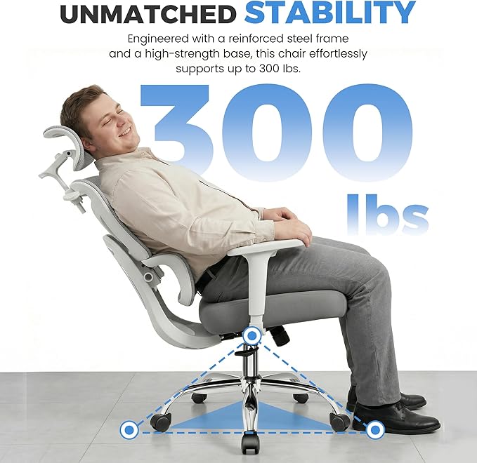 Office Chair, Ergonomic Office Desk Chair with Lumbar Support, Breathable Mesh Back & Thick Seat Cushion, High Back Office Desk Chairs Comfy for Home Office, 300Lbs, Gray