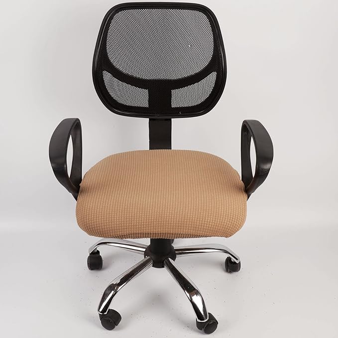 Melaluxe Stretch Jacquard Office Chair Cover, Removable Washable Desk Chair Cover Rotating Chair Seat Slipcover, Light Coffee