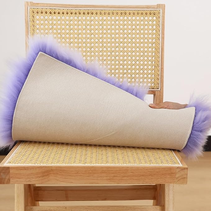 LLB Sheepskin Chair Cover - Office Cushion, Dining Room Pad, Desk Seat for Computer, Fur Area Rug for Living Room, 18x18 Inch (Pack of 1), Taro Purple