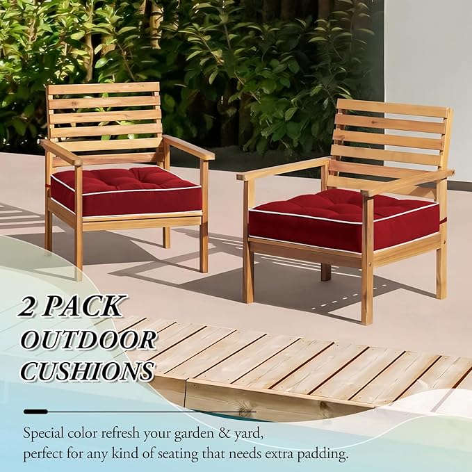 Wellsin Outdoor Chair Cushions Set of 2, Patio Cushions for Outdoor Furniture, Tufted Waterproof Outdoor Chair Pads, 17 x 17 Inch, Burgundy