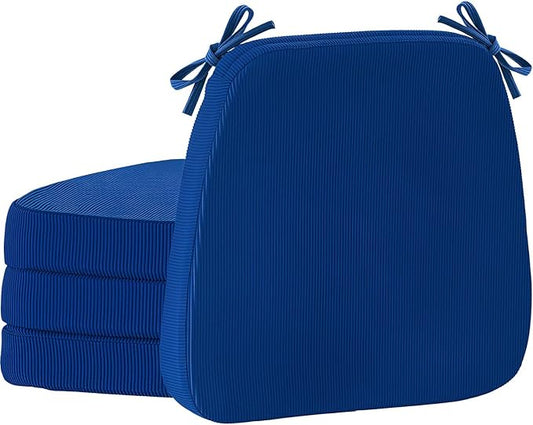 2'' Thick High-Density Foam Indoor Chair Cushions | Dining Chair Pads with Ties, Removable Washable Cover, Kitchen Chair Cushions 17"x16", Sapphire Blue 4 Pack