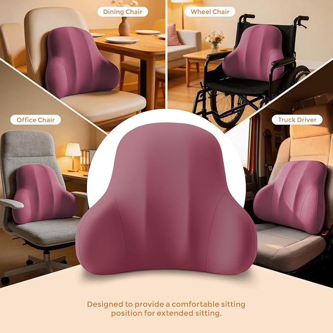 BABUR Lumbar Support Pillow for Car, Ergonomic Memory Foam Support Pillow for Lower Back Pain Relief, Washable Cover, Lumbar Cushion for Driving Seat, Fits Most Cars | Wine Red