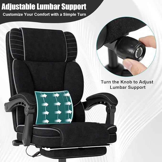 Executive Office Chair with Footrest, Ergonomic Reclining Computer Desk Chair with Adjustable Lumbar Support, 360° Swivel, Breathable Fabric, 400lbs Capacity for Home & Office