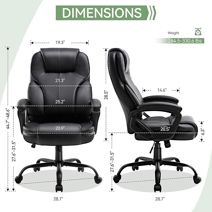 Ergonomic Office Chair with High Back, Comfy Desk Chair, Adjustable Executive Office Chair for Home Office, Big and Tall Computer Chair Heavy Duty, Set of 4, Faux Leather Black
