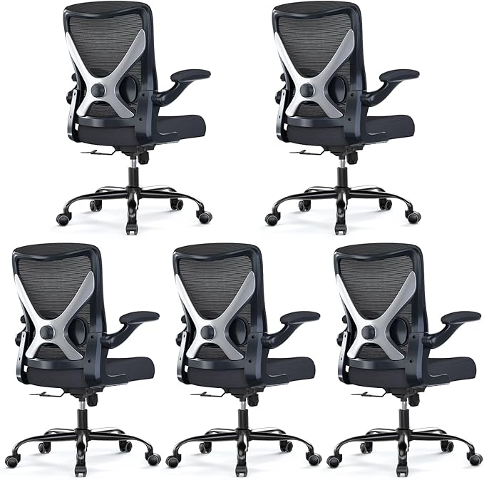 Ergonomic Office Chair - X-Shaped Computer Desk Chairs Comfy, Mesh High-Back Gaming Chair with Adjustable Lumbar Support, Executive Task Chair for Adults, Comfortable for Long Hours, Black, Pack of 5
