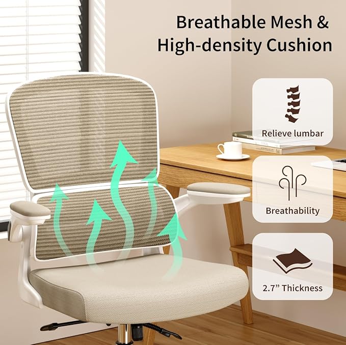 Logicfox Office Chair, Ergonomic Desk Chair - Thick Cushion Adjustable Height Computer Chair with Lumbar Support and Flip-up Armrests, Home Office Desk Chairs, Swivel Executive Task Chair