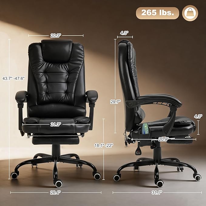 Vinsetto 7-Point Vibrating Massage Office Chair, High Back Computer Chair with Lumbar Support, Footrest, Reclining Back, Adjustable Height, Black