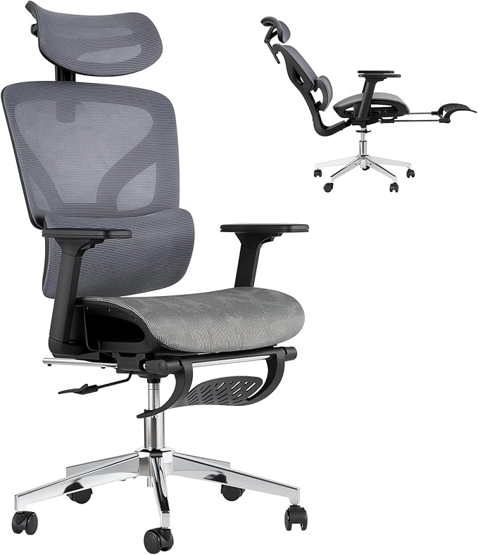 Ergonomic Office Chair with Breathable Mesh Back, High Back Support, 3D Adjustable Armrests, Smooth Rolling Wheels, and Foot Pad – Comfortable Desk Chair for Work, Study, or Gaming
