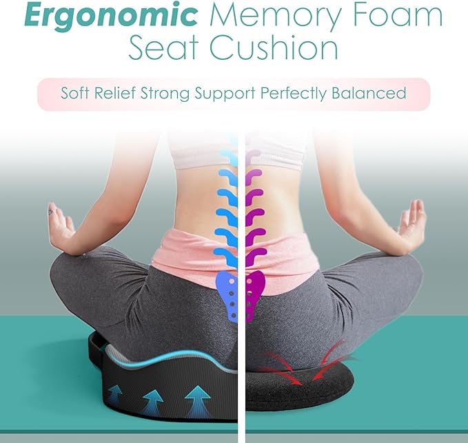Car Seat Cushion, Extra Large Memory Foam Cushion with Adjustable Strap for Truck Drivers & Long Driving, Orthopedic Sciatica and Tailbone Pain Relief, Comfort Support for Travel Essentials