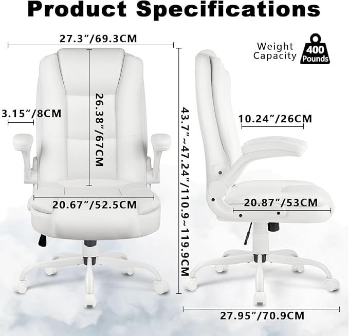 OFIKA Leather Office Desk Chair,Ergonomic Office Chair with Lumbar Support,Computer Chair,Executive Leather Chair with Padded Flip-up Arm,Adjustable Armrests, Black,275LBS