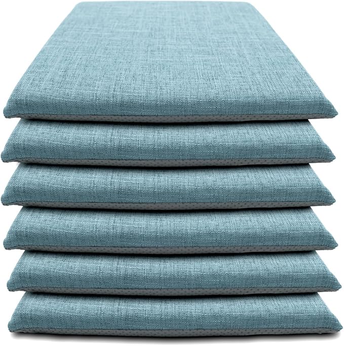 Lifup 6 Pack Chair Cushion Memory Foam Pads, Square Non-Slip Thick Dining Chair Cushions with Ties and Removable Cover for Home Office Restaurant Chair Pads Blue 16 x 16 Inch