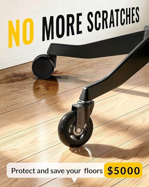 HOLKIE Office Chair Wheels Roller Blade Casters - Compatible with 1KEA 10x22mm Computer Gaming - 3 Inch, Replacement Rubber Wheels-Set of 5 for Hardwood Low-Pile Carpet Floors Desk Chair
