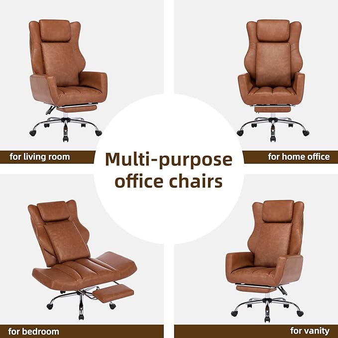 DYHOME Criss Cross Office Chair with Footrest, Executive Office Chair Ergonomic Flip-Up Armrest Office Chairs, Adjustable Reclining Computer Desk Chair for Working, Gaming, Relaxing,Brown Leather