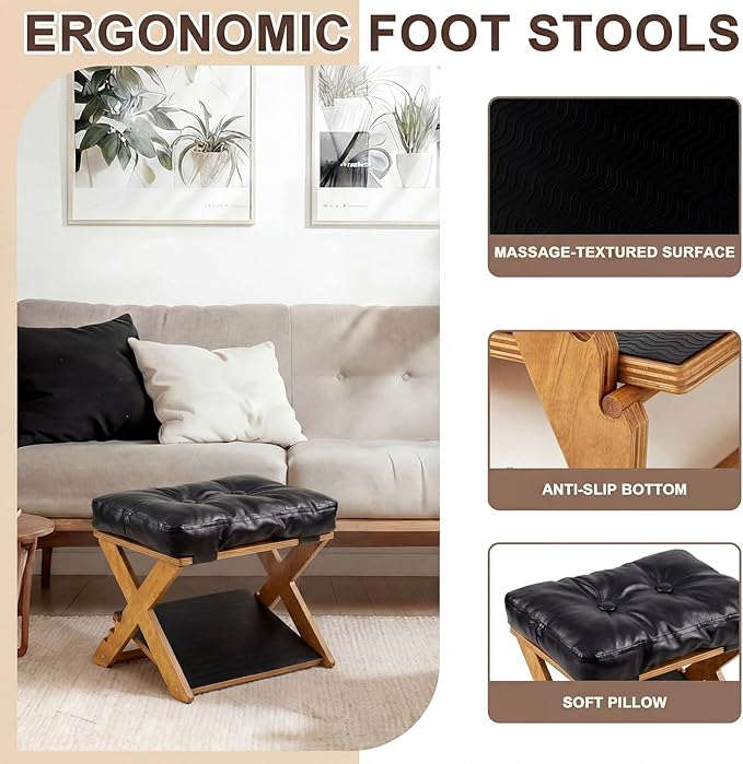 Unittype Double Step Foot Rest for Under Desk – Ergonomic Footrest with Massage Surface, Non-Slip Adjustable Wooden Foot Stool with Cushion for Improving Sitting Posture, Office Work & Home(Walnut)