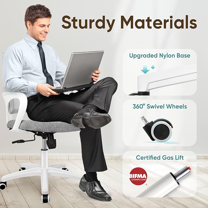ETONEX Office Chair with Ergonomic Mid Back Cushion Lumbar Support Adjustable Swivel Rolling Computer Gaming Desk Chair Comfy Mesh Seat Wheels Home Executive Use (1, Grey)