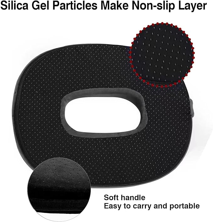 Donut Pillow Memory Foam Seat Cushion - Non-Slip Bottom,Portable Orthopedic Hemmoroid Pillow Cushion Support Pad for Tailbone Pain，Coccyx, Bed Sores, Post Natal, Sciatica (Black)