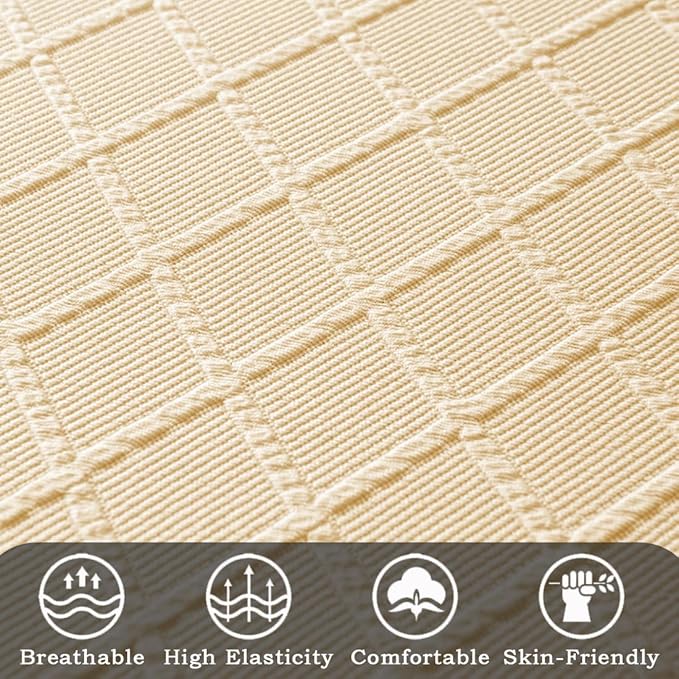 Ergonomic Office Chair Covers Set with Headrest Cover Stretch Desk Computer Chair and Headrest Slipcovers Washable Protector Slipcovers for Swivel Computer Chair 4 Pieces Beige
