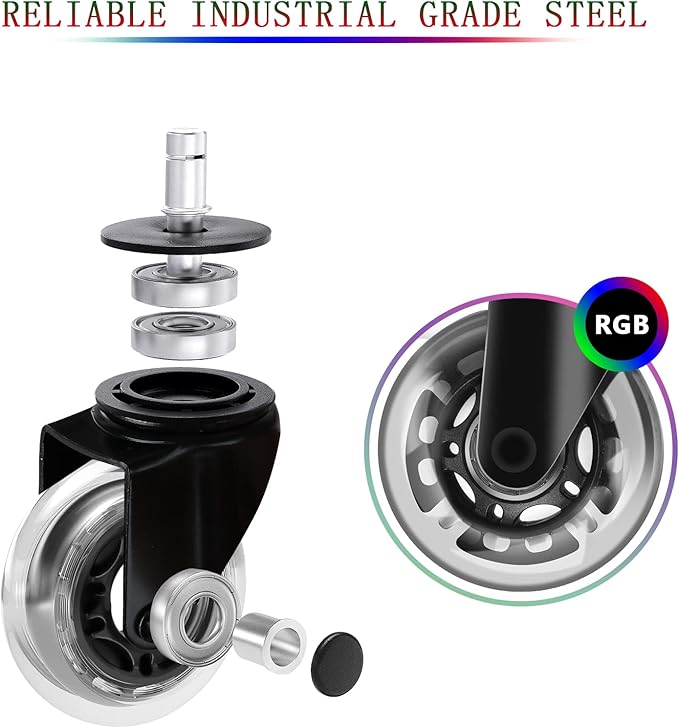 Computer Chair Wheels - 3" Heavy Duty Caster Wheels(2200lbs),Mute Rolling Desk Chair Wheels Replacement (Set of 5)-Rubber Office Chair Wheels for Carpet, Wood Floors,Hardwood Floors