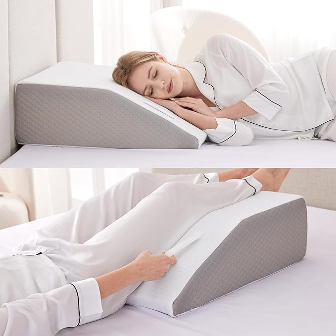 Ruqmuis Leg Elevation Pillow for After Surgery, 6inch Foam Leg Elevating Pillow for Swelling and Blood Circulation, Leg Wedge Pillow for Sleeping, Knee Pillow for Knee Hip Ankle Pain Relief, White