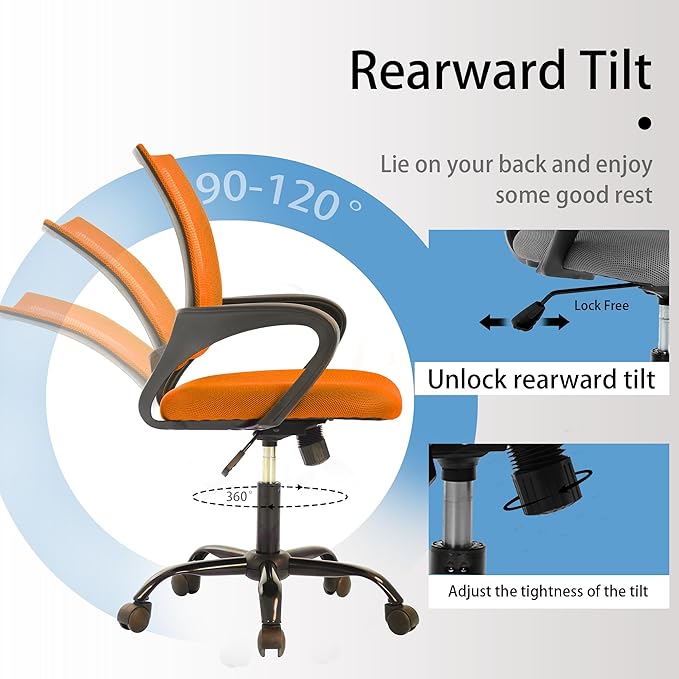 Professional Office Chair with Lumbar Support - Breathable Mesh Back, Adjustable Height, Heavy-Duty 250lbs Weight Limit, Metal Base, Orange