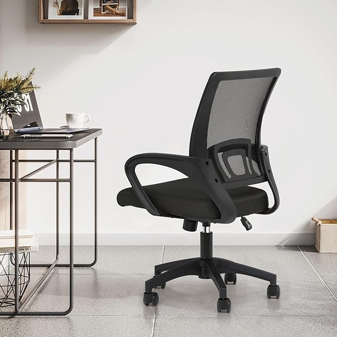 MoNiBloom Mesh Office Chair, Ergonomic Computer Chair for Adults, Rolling Swivel Mid-Back Desk Chair with Lumbar Support, Comfy Armrest for Home Office, Gaming, Black