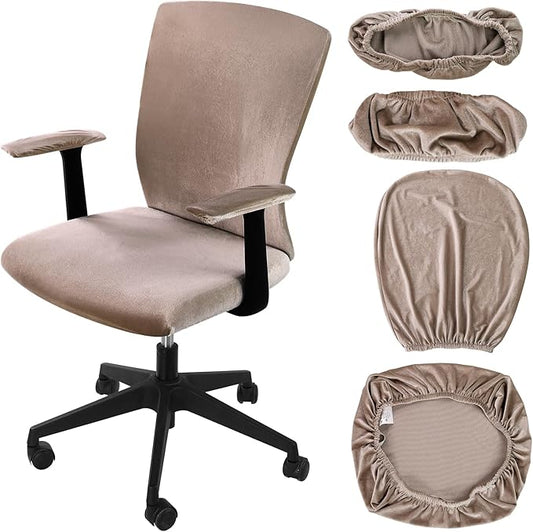 Tallew 4 Pcs Office Chair Covers Set Computer Universal Protective Stretchable Chair Seat Covers Desk Armrest Slipcovers Pads Office Cushion Backrest for Rotating(Khaki)