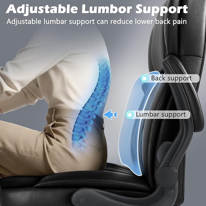 450lbs Executive Office Chair for Heavy People, Ergonomic Big and Tall Desk Chair with Adjustable Lumbar Support&Flip Up Armrest,High Back PU Leather Comfy Swivel Computer Chair