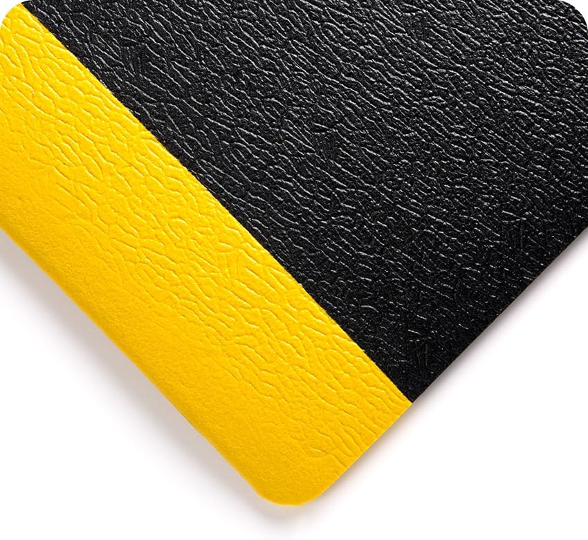 Wearwell Soft Step Light Duty Anti-Fatigue Mat - Black/Yellow. 2' W x 3' L x 3/8" Thickness. PVC Vinyl Sponge. Safety Rounded Edges. For Dry Areas in Light Industrial Applications (427.38x2x3BYL)