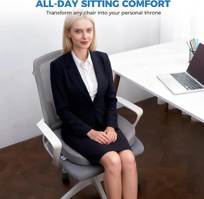 Extra Large Memory Foam Seat Cushions for Office Chairs, Car, Airplane, Wheelchair– Relieves Lumbar, Orthopedic, Sciatic, Coccyx and Back Pain – Comfortable Non-Slip – Bonus Carry Bag Included (Gray)
