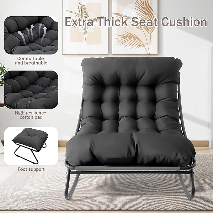 Outdoor Rocking Chair, Rocking Chair with Foot Rest, Comfy Rocker Chairs with Thick Cushion and Frame, Mecedora for Balcony, Living Room, Patio (Grey.)