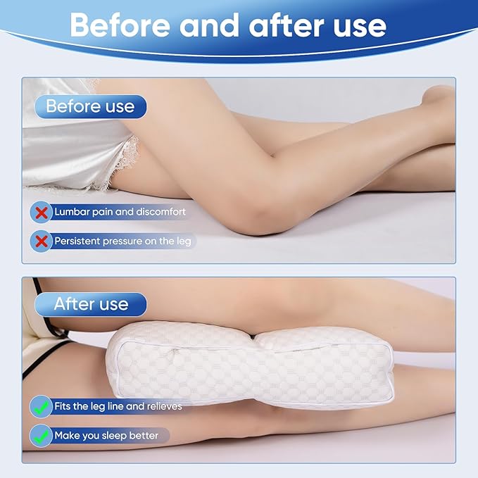 Cooling Knee Pillow for Side Sleeper, 4"Leg Pillow for Side Sleeping, 100% Cooling Fabric Pillow for Between Knees While Sleeping - High Support Alternative for Relieving Leg, Back, and Knee Pain