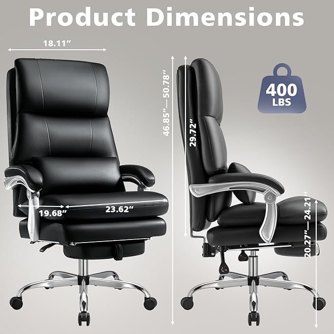 WAILOR Cloud-Like Comfy Office Chair with Footrest, Overstuffed Fiberfill Executive Desk Chair, Ultra-Soft Reclining High Back Computer Chair, Cozy Double-Layered Plush Seat, Big & Tall 400lbs Cap