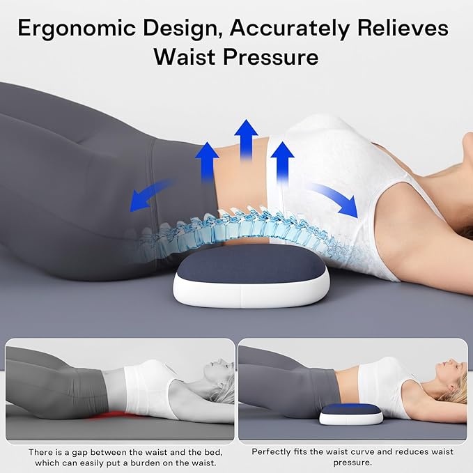 Lumbar Support Pillow for Bed, Memory Foam Pillow for Back Pain Relief, Lower Back Pain Relief Pillow for Sleeping, Adjustable Lumbar Pillow for Sleeping, Bed, Car, Couch (White - Navy Blue)