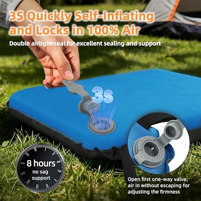 Inflatable Seat Cushion,Self-Inflating Portable Travel Airplane Stadium Seat Cushion for Airplane Long Flight,2pack Compact Lightweight Memory Foam Travel SeatCushion Pad for Bleacher Camping Outdoor