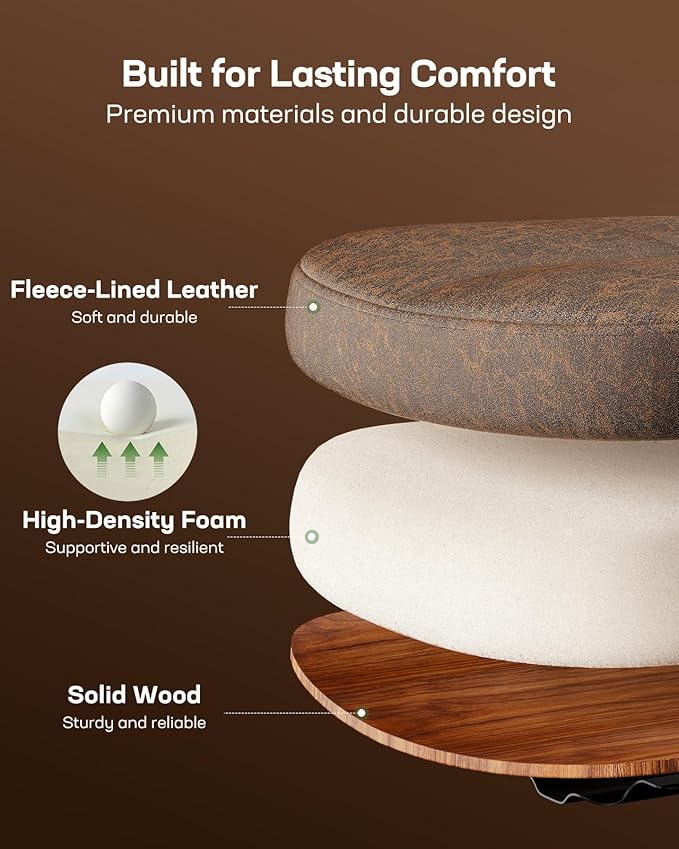 Marsail Drafting Chair with Flip-Up Armrests and Footrest, Ergonomic Tall Office Chair, Height Adjustable High Chair, Brown Leather Seat with Thick Cushion, 360° Swivel, for Standing Desk, Home Office