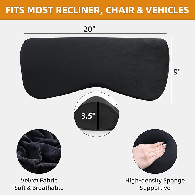 HOMBYS Cervial Neck Pillow for Recliner, Foam Headrest Cushion for Sleeping, Medium Firm Neck Support for Couch, Office Chair and Car, Non-Slip Backing and Elastic Straps, Black