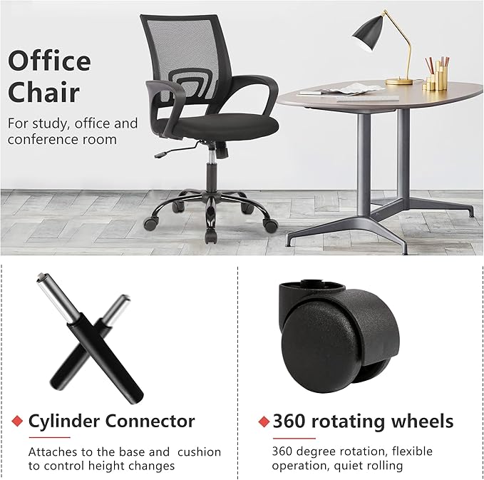 PayLessHere Office Computer Chair Ergonomic Cheap Desk Chair Adjustable Comfortable Mid Back Task Rolling Swivel with Lumbar Support for Home Office (Pack of 2, Black)