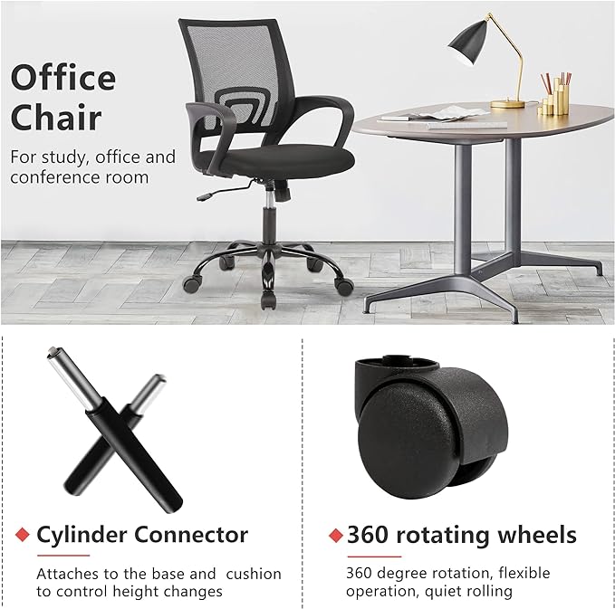 PayLessHere Office Computer Chair Ergonomic Cheap Desk Chair Adjustable Comfortable Mid Back Task Rolling Swivel with Lumbar Support for Home Office, Black