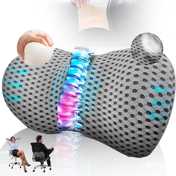 Mullow® Lumbar Support Pillow for Office Chair | for Low Back Pain Relief | Memory Foam Ergonomic Sreamline | for Car, Office Chair, Home, Bed, Seat Cushion(Grey)