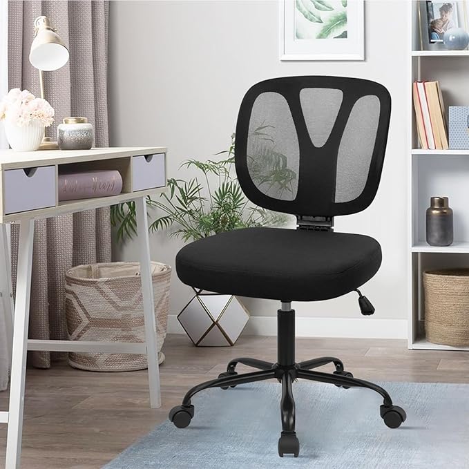CLATINA Armless Home Office Chair, 360° Swivel Rolling Desk Chair with Lumbar Support and Wheels, Adjustable Height Mesh Back Small Ergonomic Computer Task Chair for Conference Waiting, Black(8 Pack)