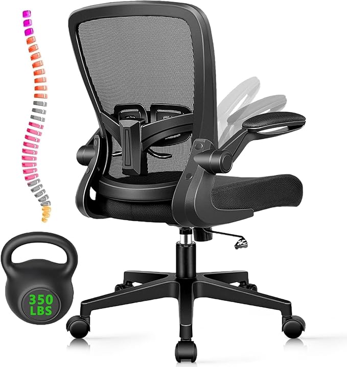 KLASIKA Desk Chairs with Wheels, Ergonomic Mesh Office Chair Adjustable Height and Swivel Lumbar Support Home Office Chair with Flip Up Armrests (1PK)