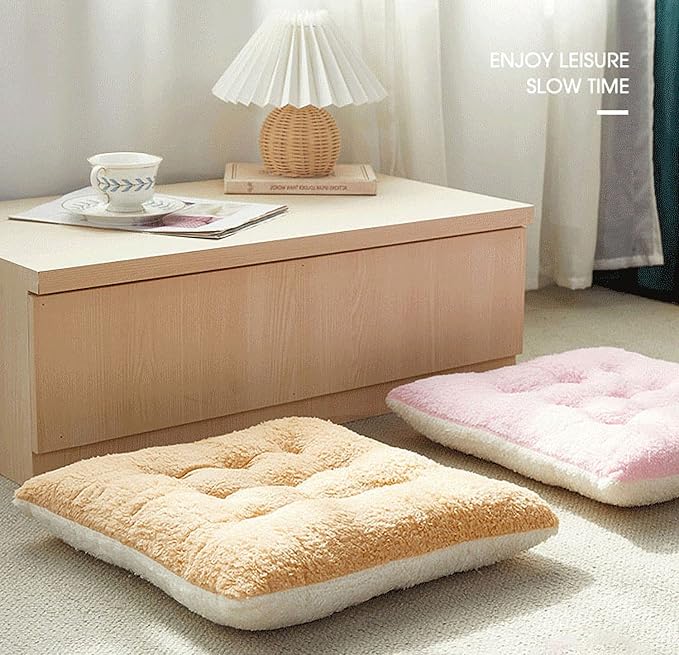 Comfortable Square and Round Artificial Lambswool Chair Pads,Soft Fluffy Chair Seat Cushion Plush Cushions Seat Pad for Home Office Meditation (17 inch(45cm), Square-Off-White)
