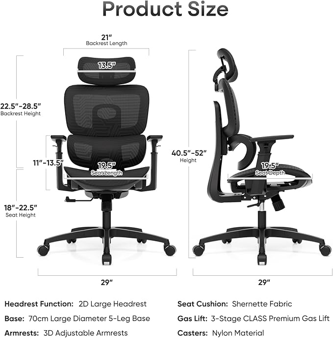 Ergonomic Office Chair, Adjustable High Back Home Desk Chair & Adjustable Seat, 3D Armrest, 145° Reclining Tilt Lock, Chenille Mesh Office Chairs for Man Woman 24Pack