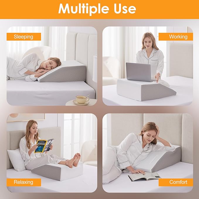 Ruqmuis Leg Elevation Pillow for After Surgery, 8inch Foam Leg Elevating Pillow for Swelling and Blood Circulation, Leg Wedge Pillow for Sleeping, Knee Pillow for Knee Hip Ankle Pain Relief, White
