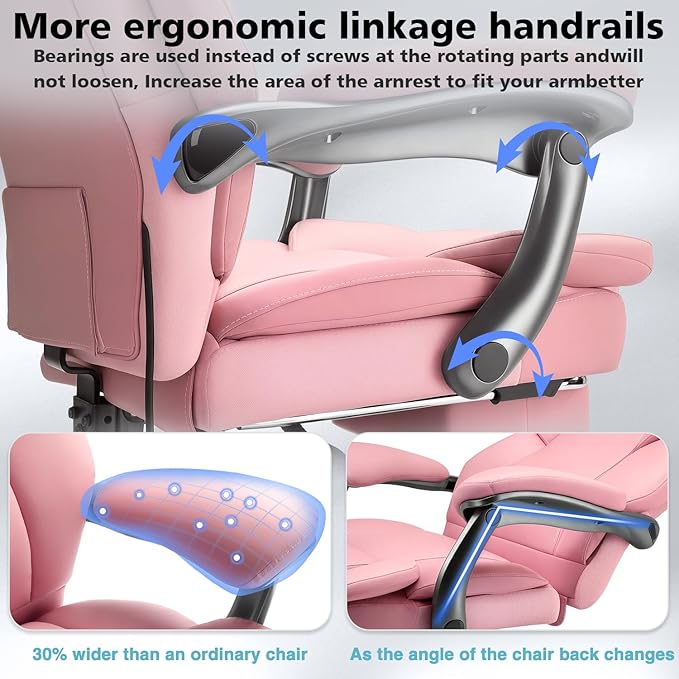 WAILOR 600lbs Big and Tall Office Chair for Heavy People,Heavy Duty Comfy Executive Office Desk Chair with Adjustable Lumbar Support,High Back Reclining PU Leather Computer Chair (Classic, Pink)