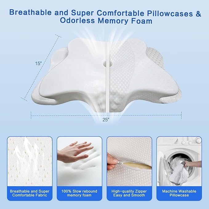 Pain Relief Cervical Pillow for Neck Support, Adjustable Ergonomic Pillow Cozy Sleeping, Odorless Orthopedic Memory Foam Pillow, Contour Bed Pillow for Side Back Stomach Sleeper